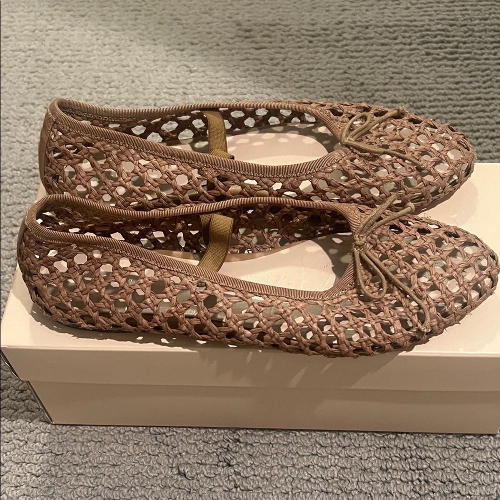 Loeffler Randall Leonie Crochet Ballet Flats in Taupe Brown, Size 8.5